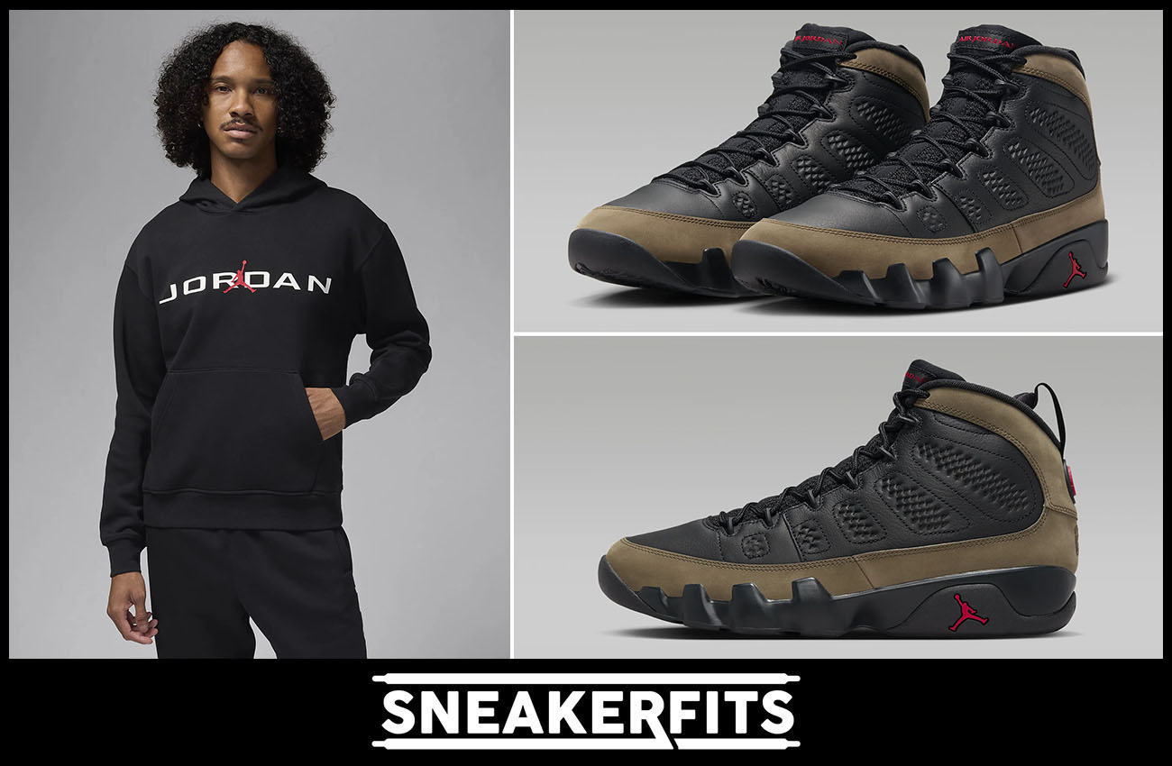 Air Jordan 9 Olive Hoodie and Jogger Pants Outfit Sneakerfits