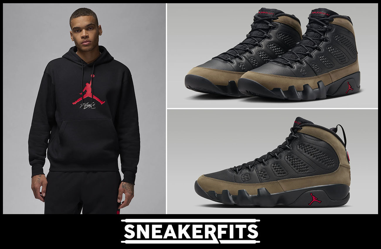 Air Jordan 9 Olive Hoodie and Pants Outfit Sneakerfits