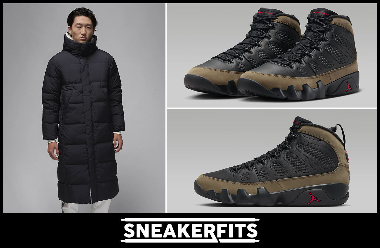 Air Jordan 9 Olive Parka Jacket Outfit Sneakerfits