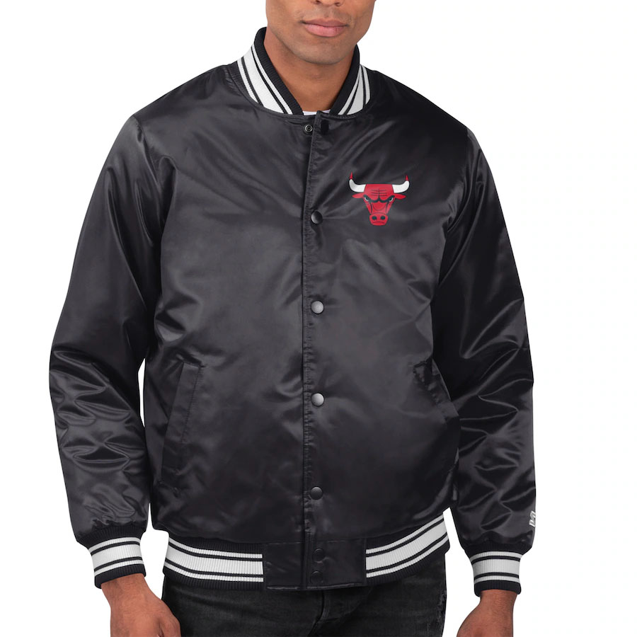 Chicago Bulls Starter Satin Varsity Jacket Black 1