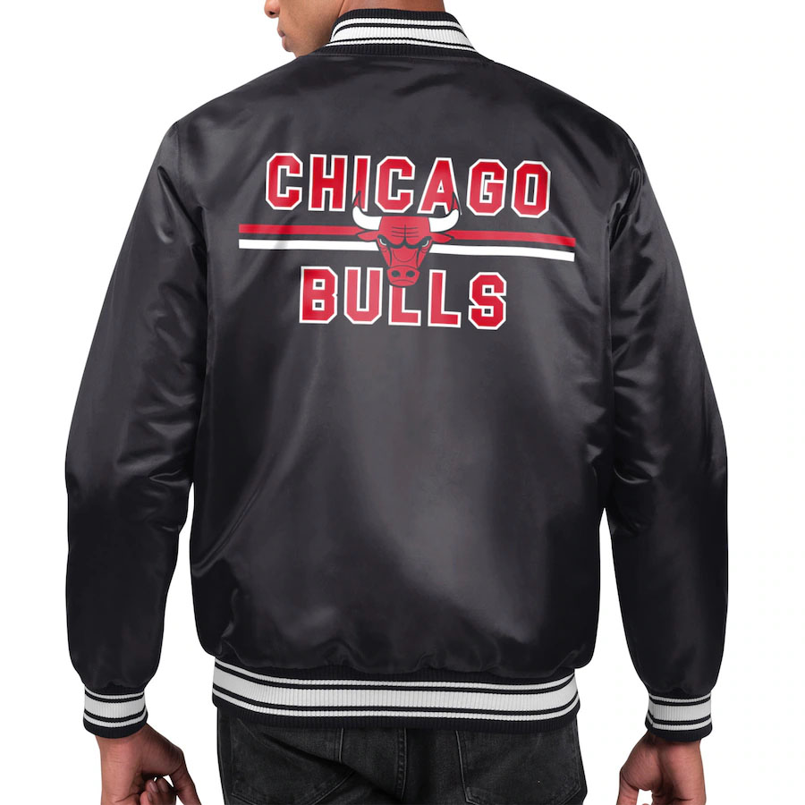 Chicago Bulls Starter Satin Varsity Jacket Black 2