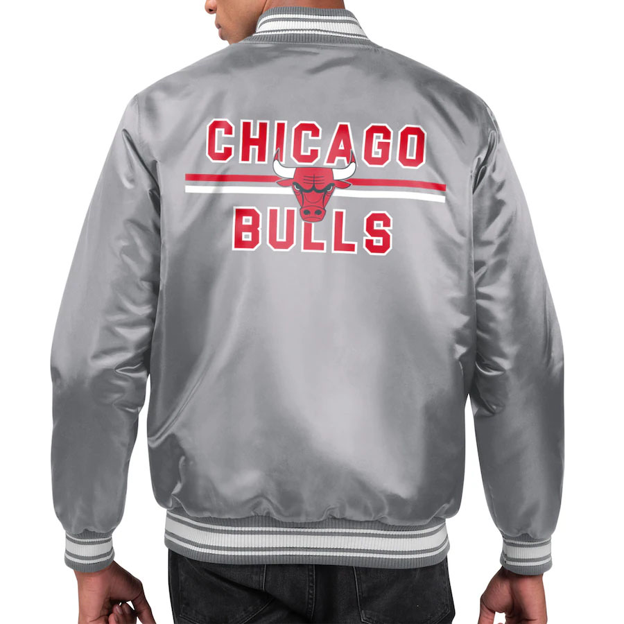 Chicago Bulls Starter Satin Varsity Jacket Gray 2