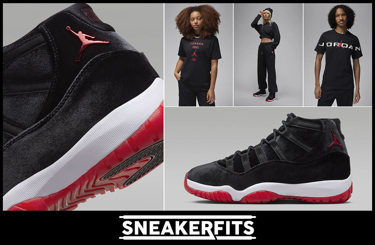 How to Style the Air Jordan 11 Bred Velvet With Shirts Hats Clothing Matching Outfits