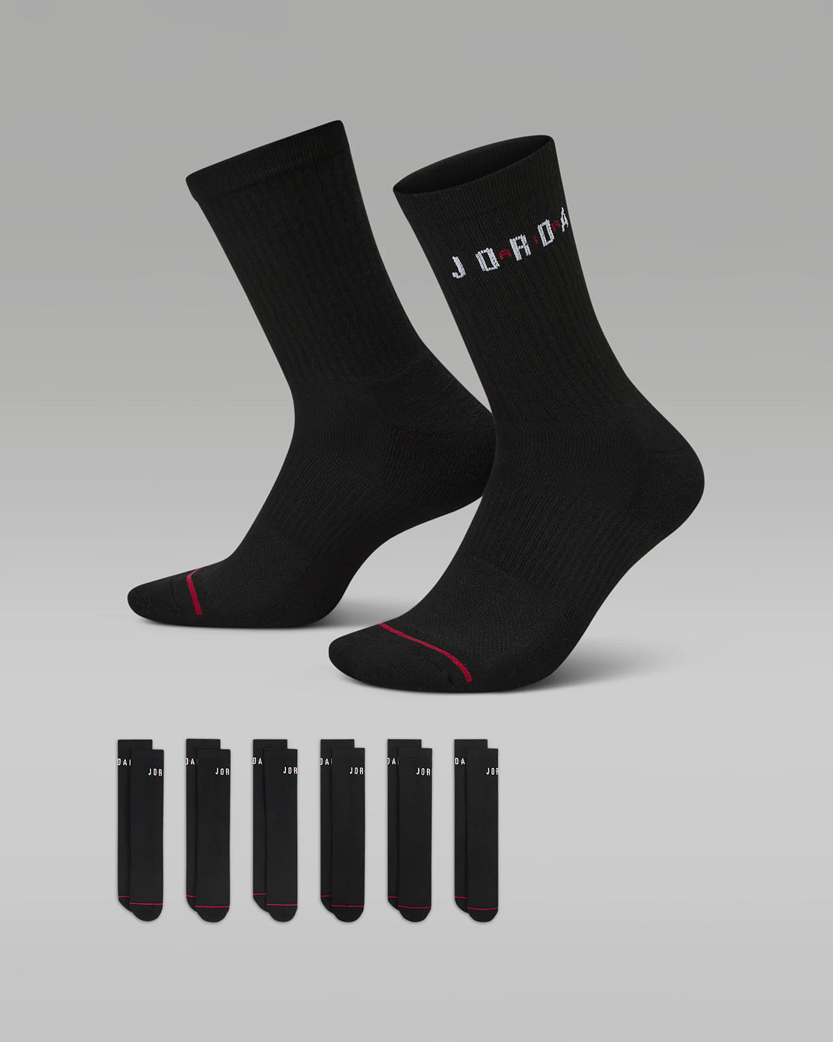 Jordan Everyday Crew Socks Black White Gym Red