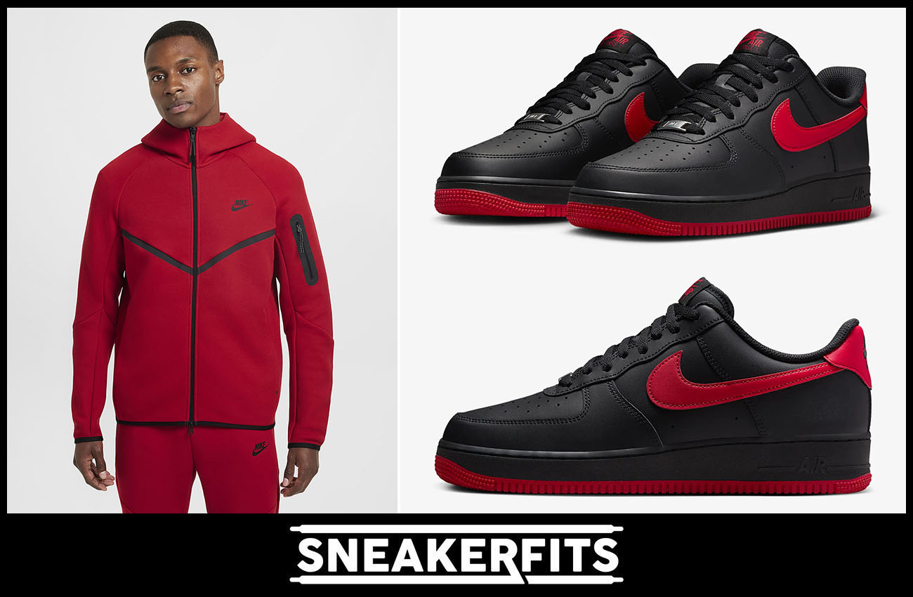 Nike Air Force 1 Low Bred Black Red Shoes Clothing Outfits Sneakerfits