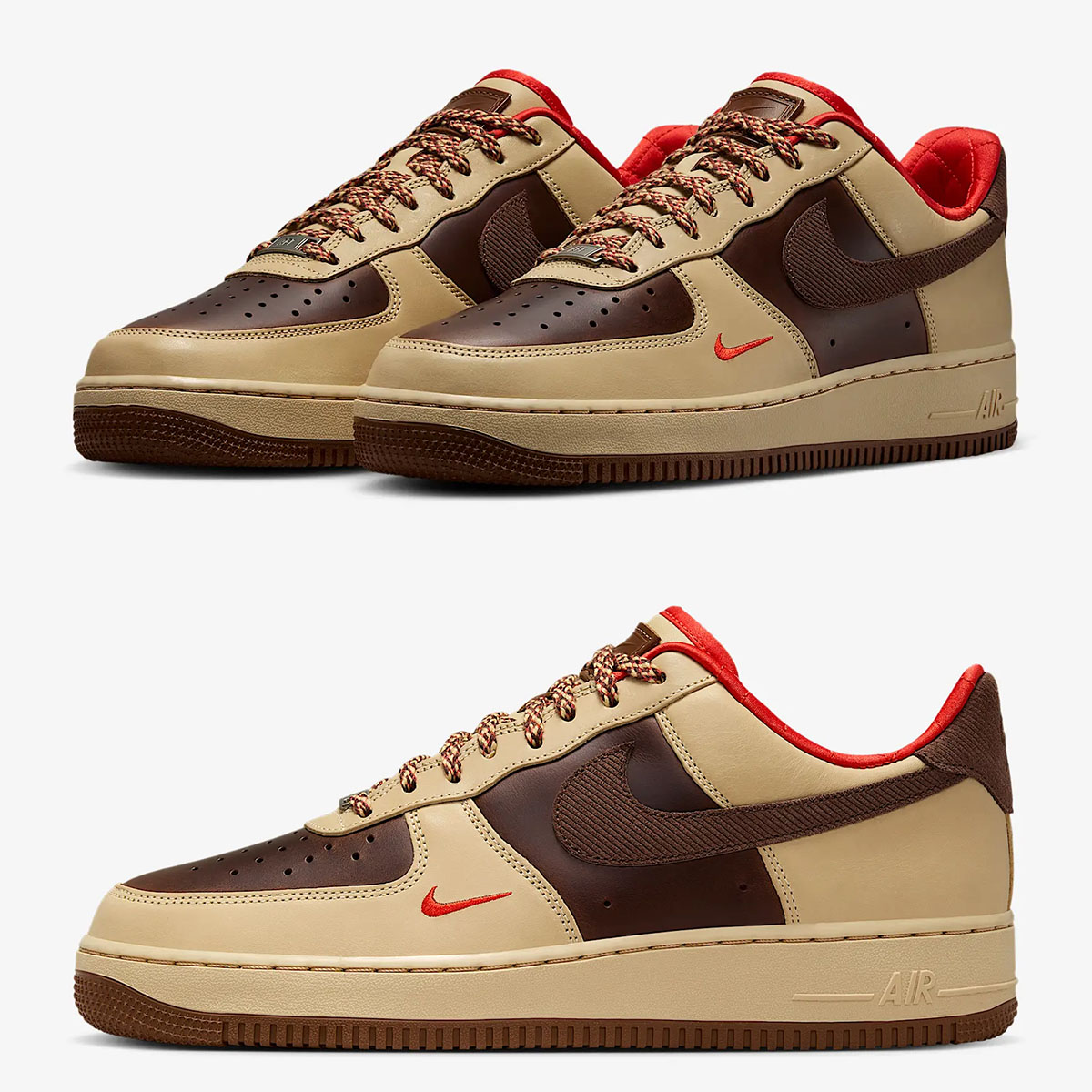 Nike Air Force 1 Low Light British Tan Sesame Picante Red Cacao Wow