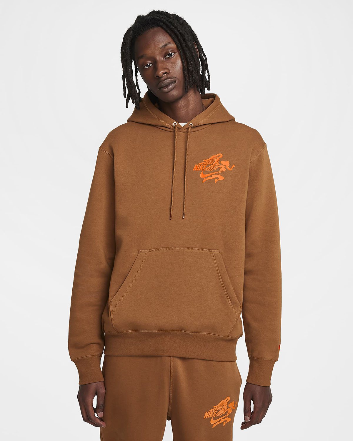 Nike Club Fleece Hoodie Light British Tan Safety Orange 1