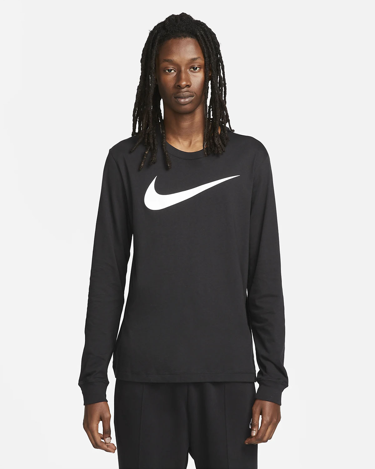 Nike Sportswear Swoosh Long Sleeve T Shirt Black White