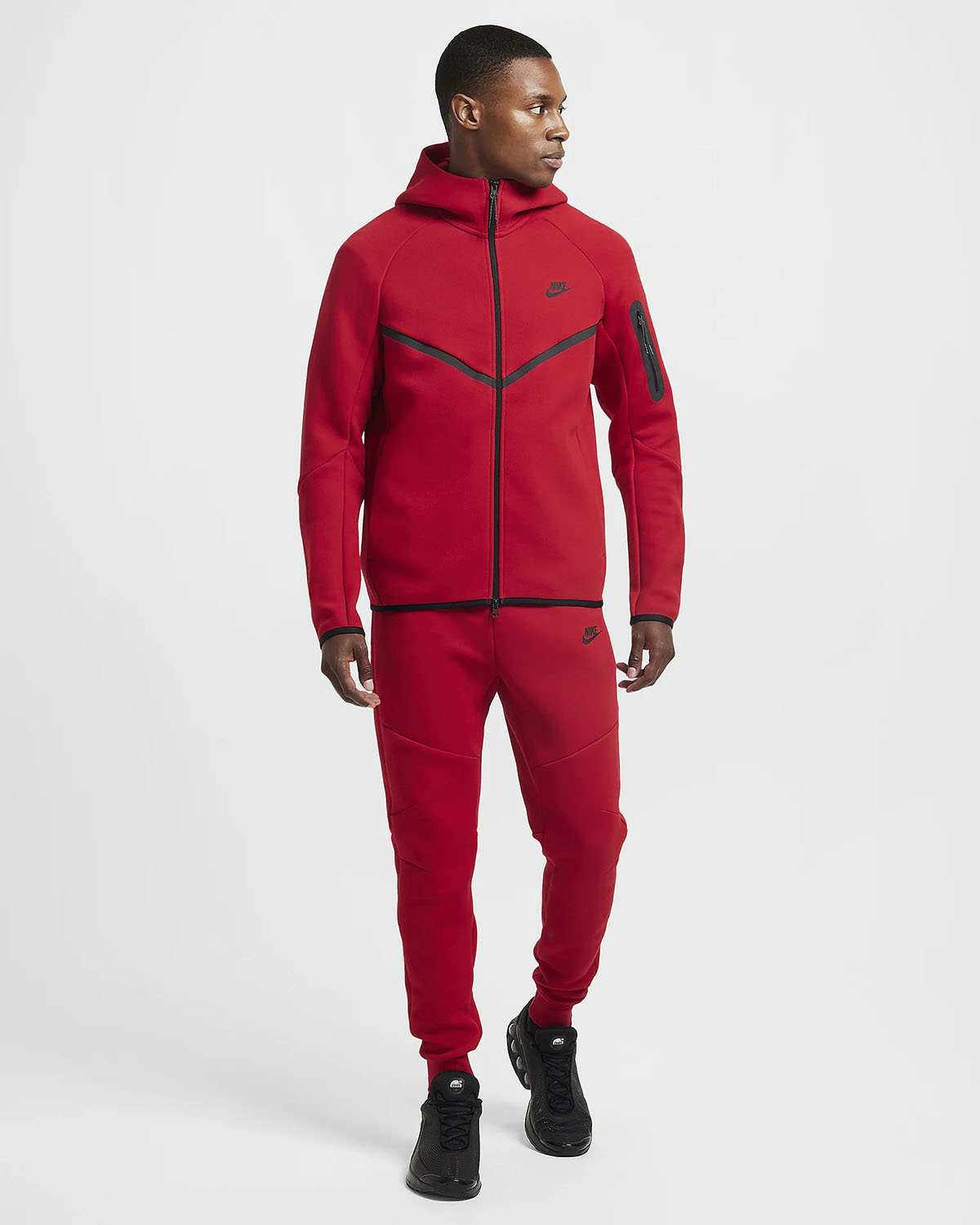 Nike Tech Fleece Hoodie and Joggers Gym Red Black