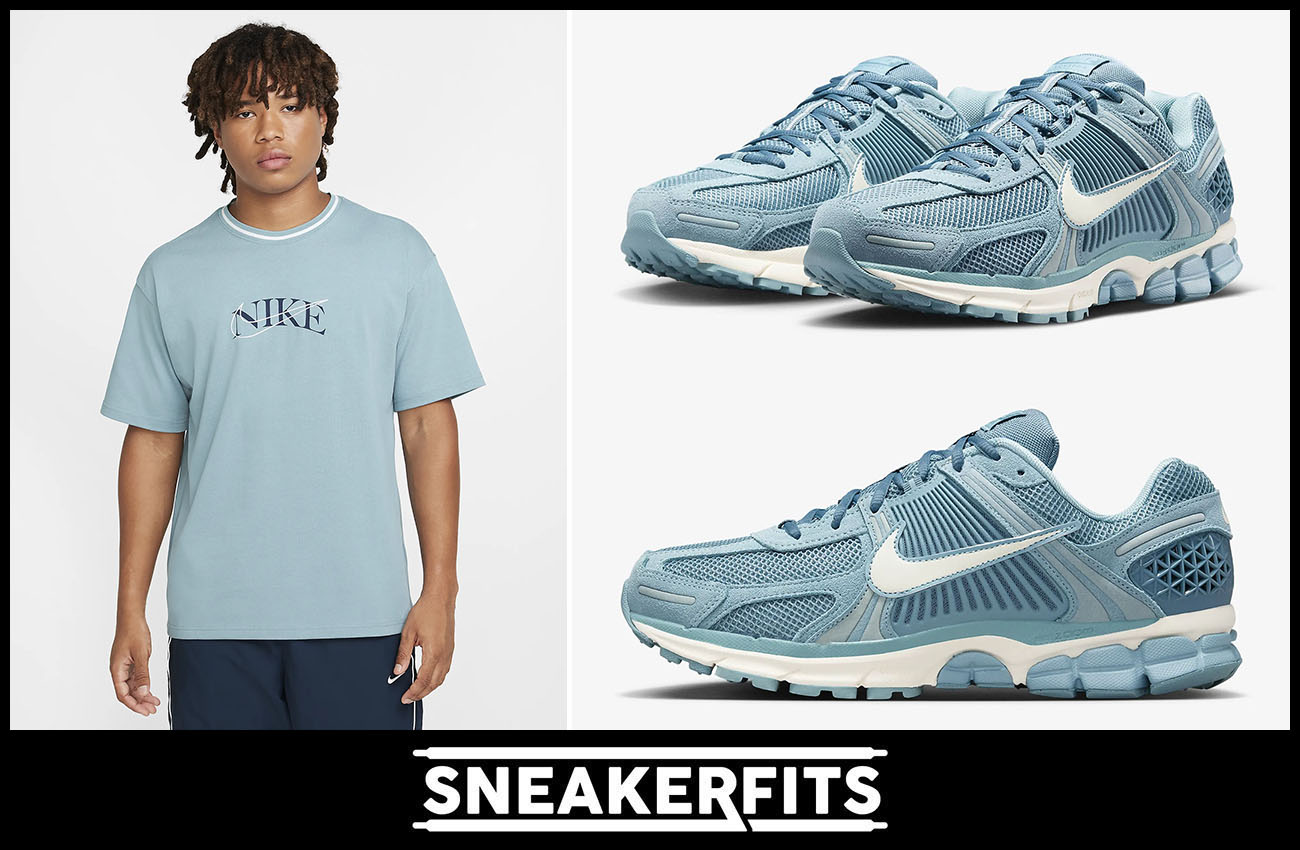 Nike Zoom Vomero 5 Denim Turquoise Shoes and Matching Shirt Outfit