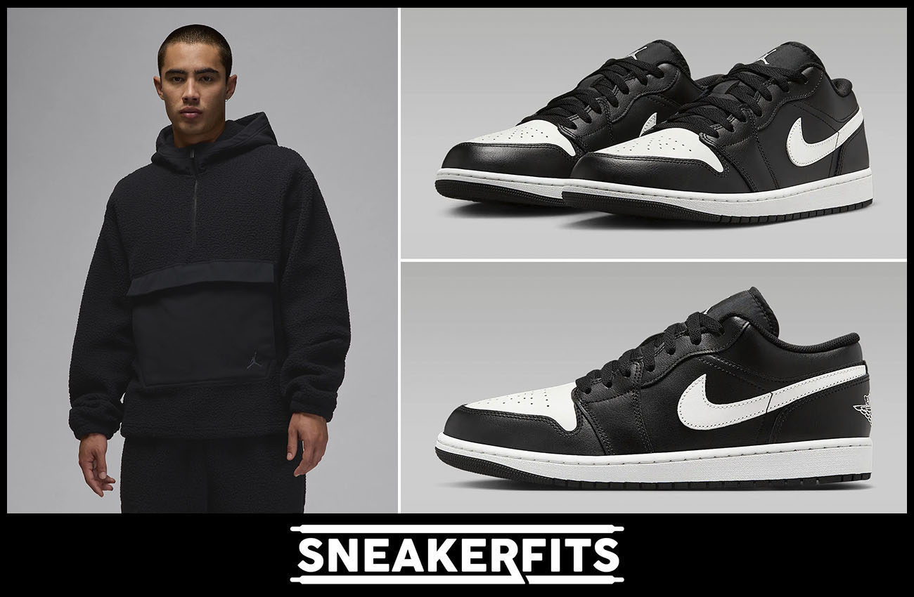 Air Jordan 1 Low Black Summit White Fleece Sherpa Hoodie Outfit