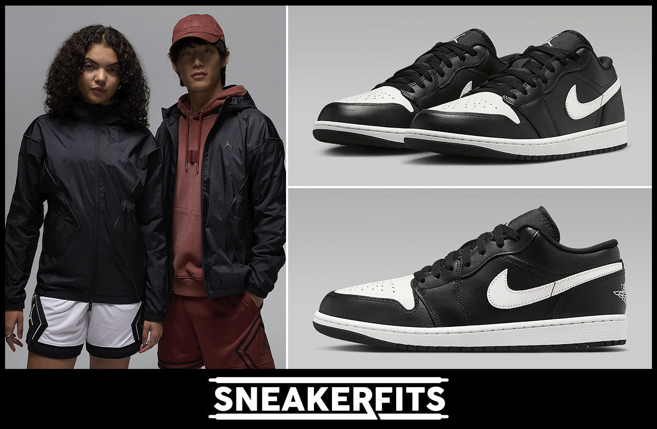 Air Jordan 1 Low Black Summit White Hooded Jacket Outfit