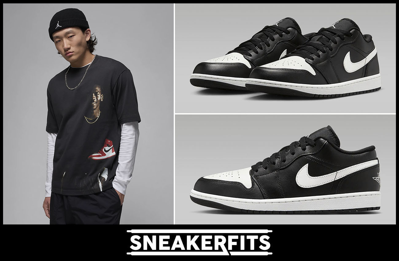 Air Jordan 1 Low Black Summit White Shirt Outfit