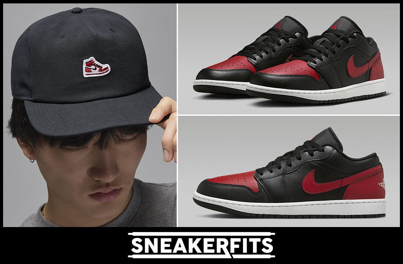 Air Jordan 1 Low Black Varsity Red Cap