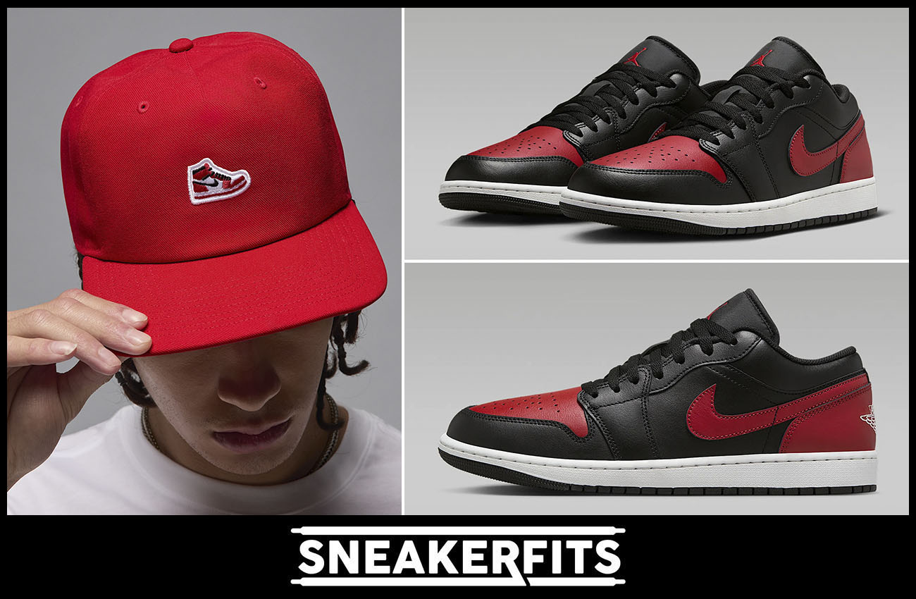 Air Jordan 1 Low Black Varsity Red Hat Outfit