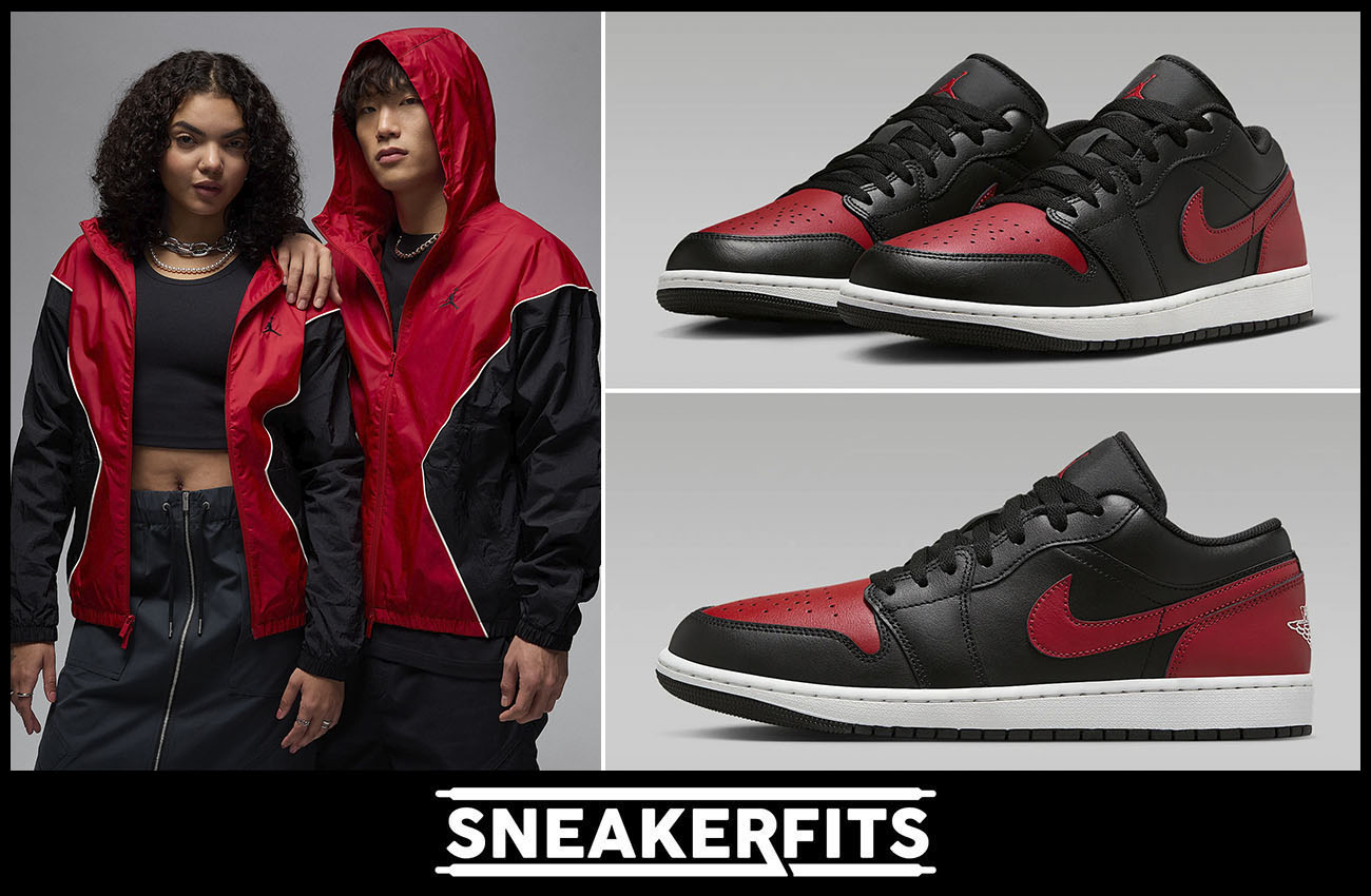 Air Jordan 1 Low Black Varsity Red Jacket Outfit