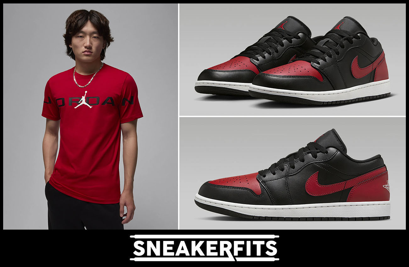 Air Jordan 1 Low Black Varsity Red Shirt Outfit