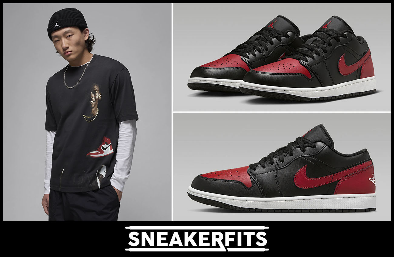 Air Jordan 1 Low Black Varsity Red T Shirt Outfit