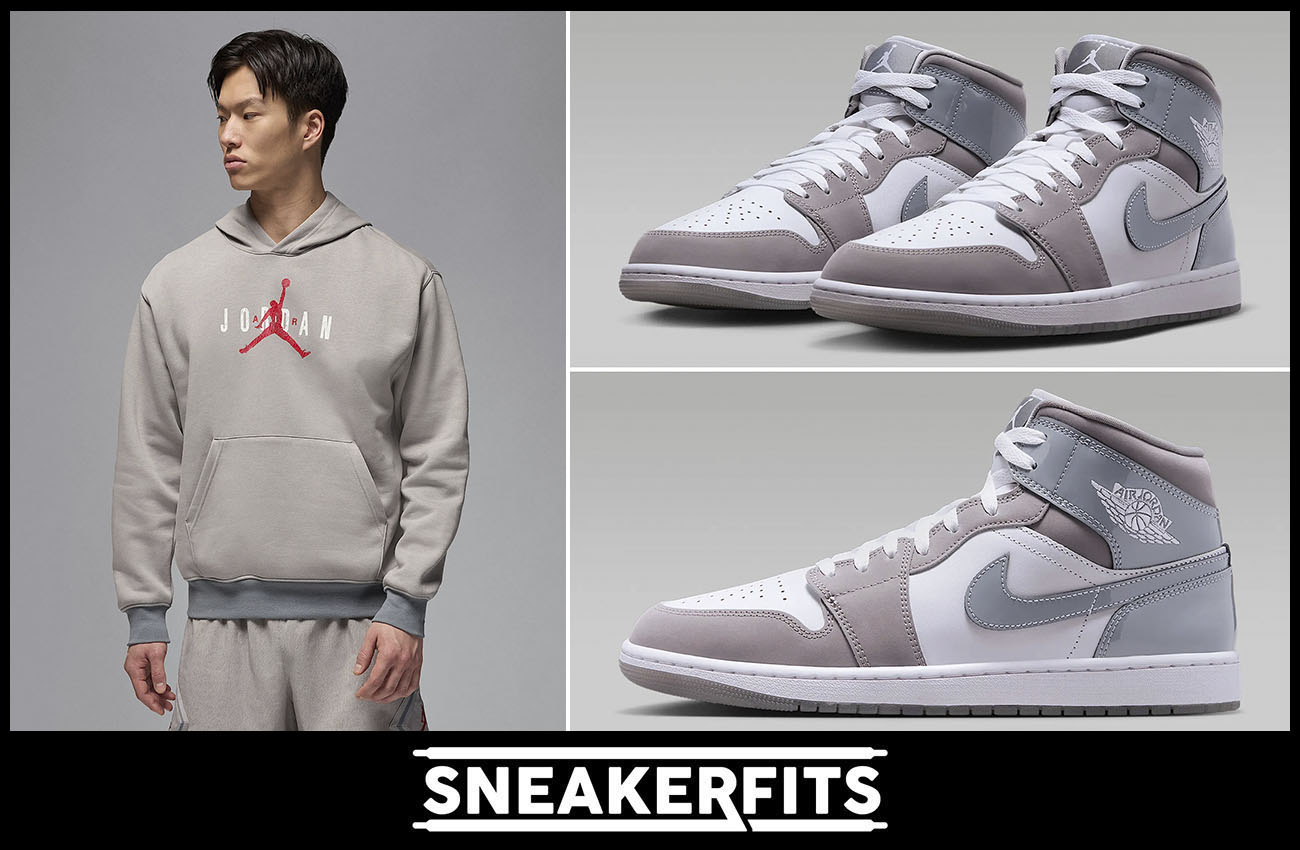 Air Jordan 1 Mid Cool Grey Sneakers and Hoodie Outfit