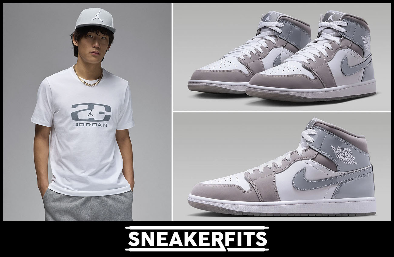 Air Jordan 1 Mid Cool Grey Sneakers and Shirt Outfit