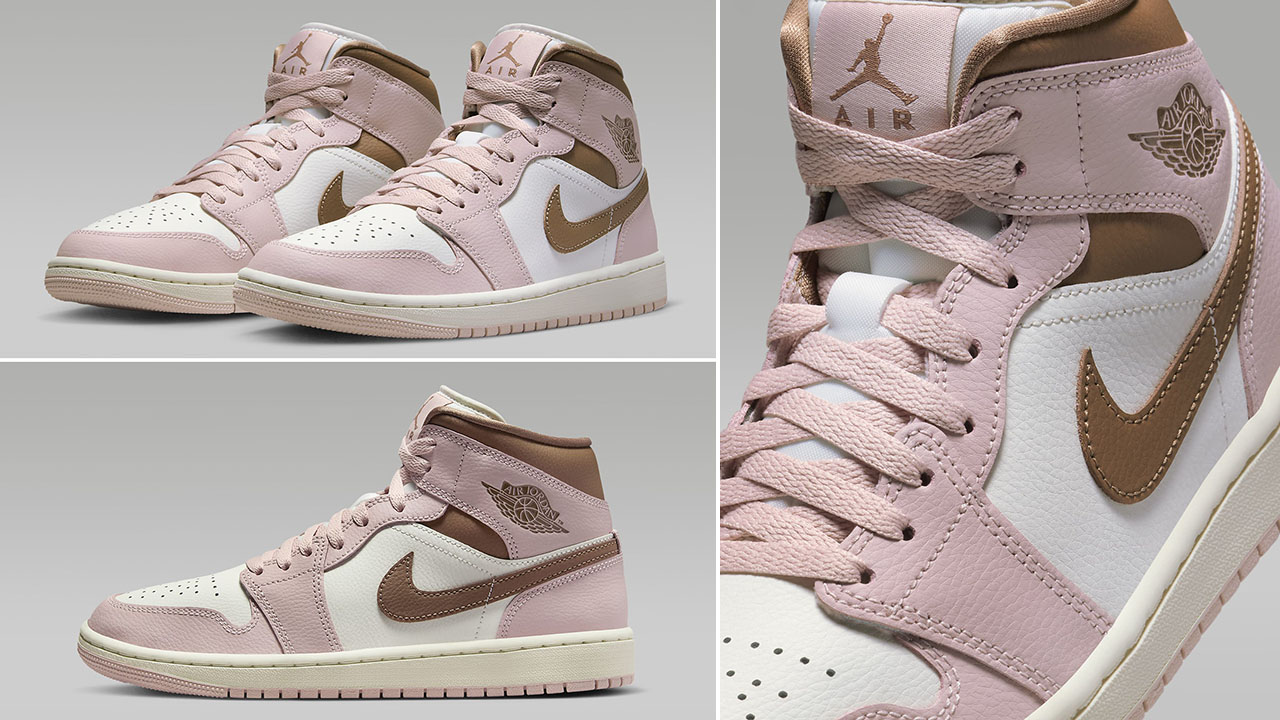 Air Jordan 1 Mid Pink Oxford Archaeo Brown Sneakers