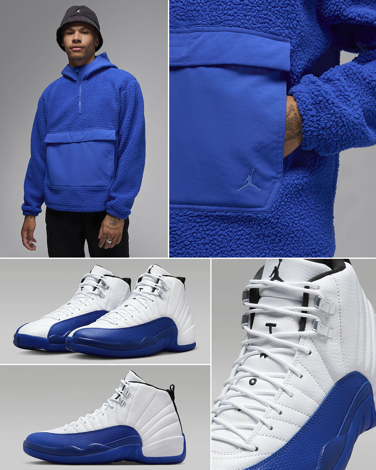 Air Jordan 12 Blueberry Game Royal Sherpa Fleece Hoodie