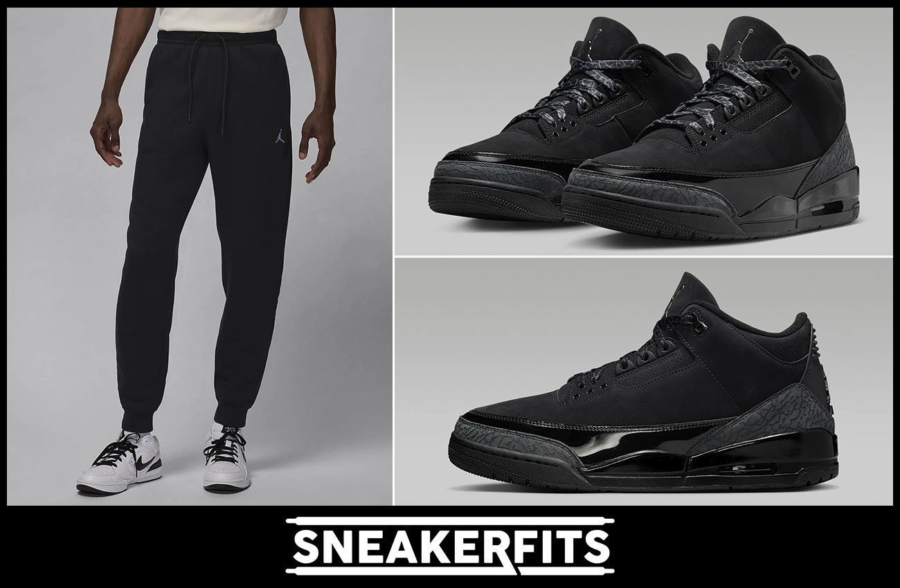 Air Jordan 3 Black Cat Mens Shoes and Fleece Jogger Pants Outfit