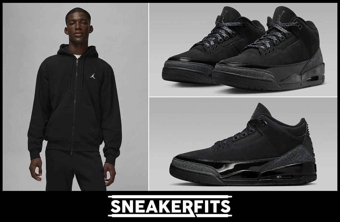 Air Jordan 3 Black Cat Mens Shoes and Full Zip Hoodie Outfit