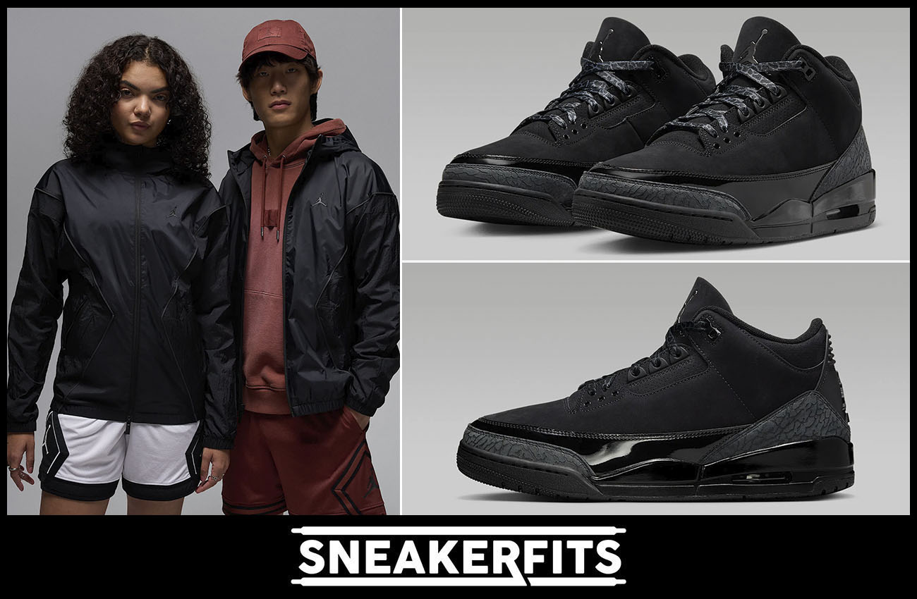 Air Jordan 3 Black Cat Mens Shoes and Hooded Jacket Outfit