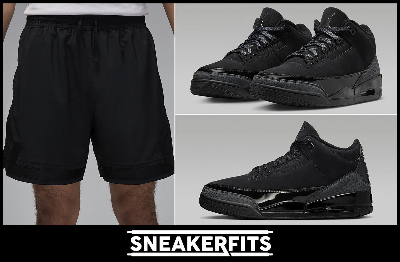 Air Jordan 3 Black Cat Mens Shoes and Shorts Outfit