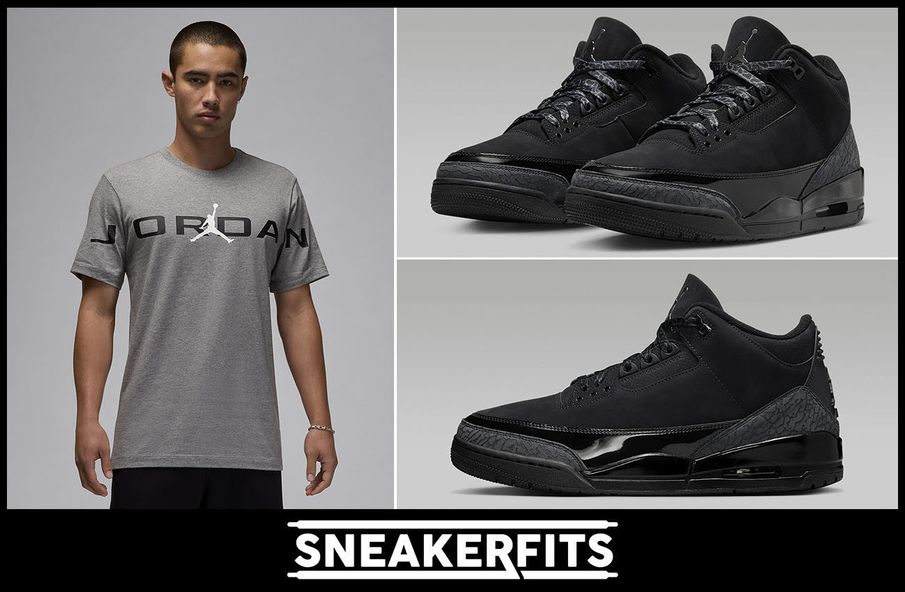 Air Jordan 3 Black Cat Mens Shoes and T Shirt Outfit 1