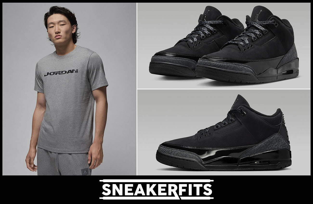 Air Jordan 3 Black Cat Mens Shoes and T Shirt Outfit 2