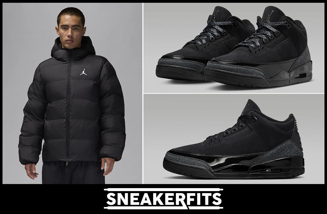 Air Jordan 3 Black Cat Puffer Jacket Outfit