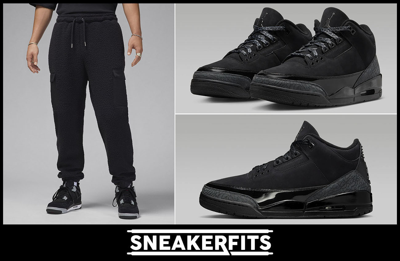 Air Jordan 3 Black Cat Sherpa Fleece Pants Outfit