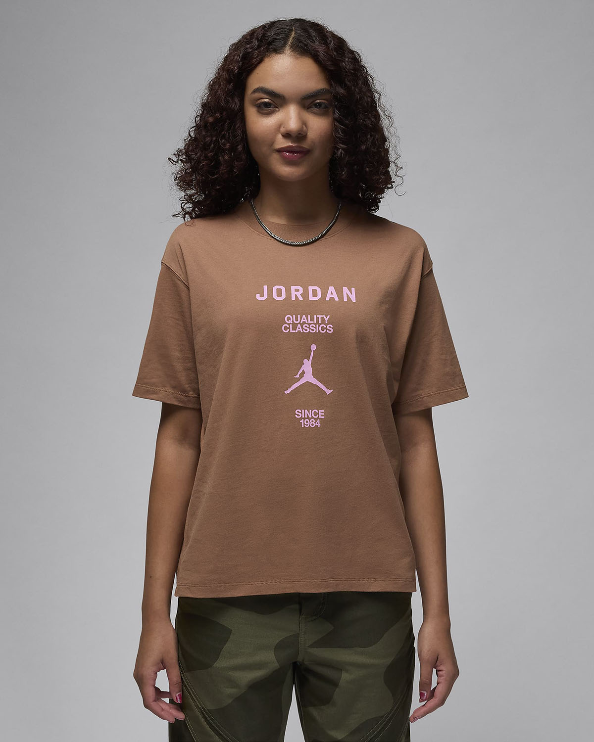 Jordan Womens Graphic T Shirt Archaeo Brown Pink