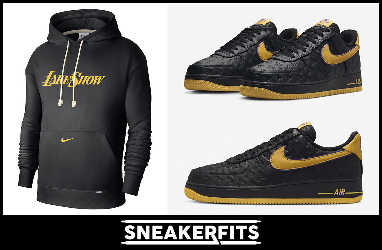 Kobe Bryant Nike Air Force 1 Lakers Away Black Gold Clothing