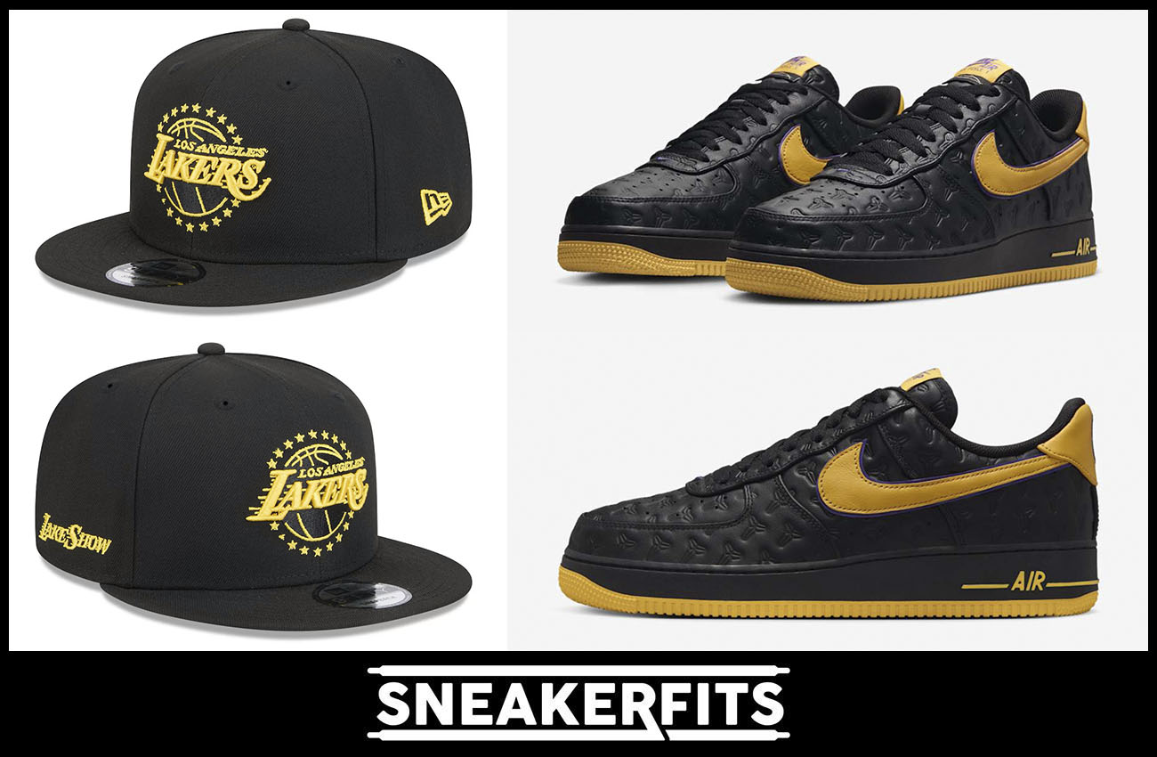 Kobe Bryant Nike Air Force 1 Lakers Away Black Gold Hats