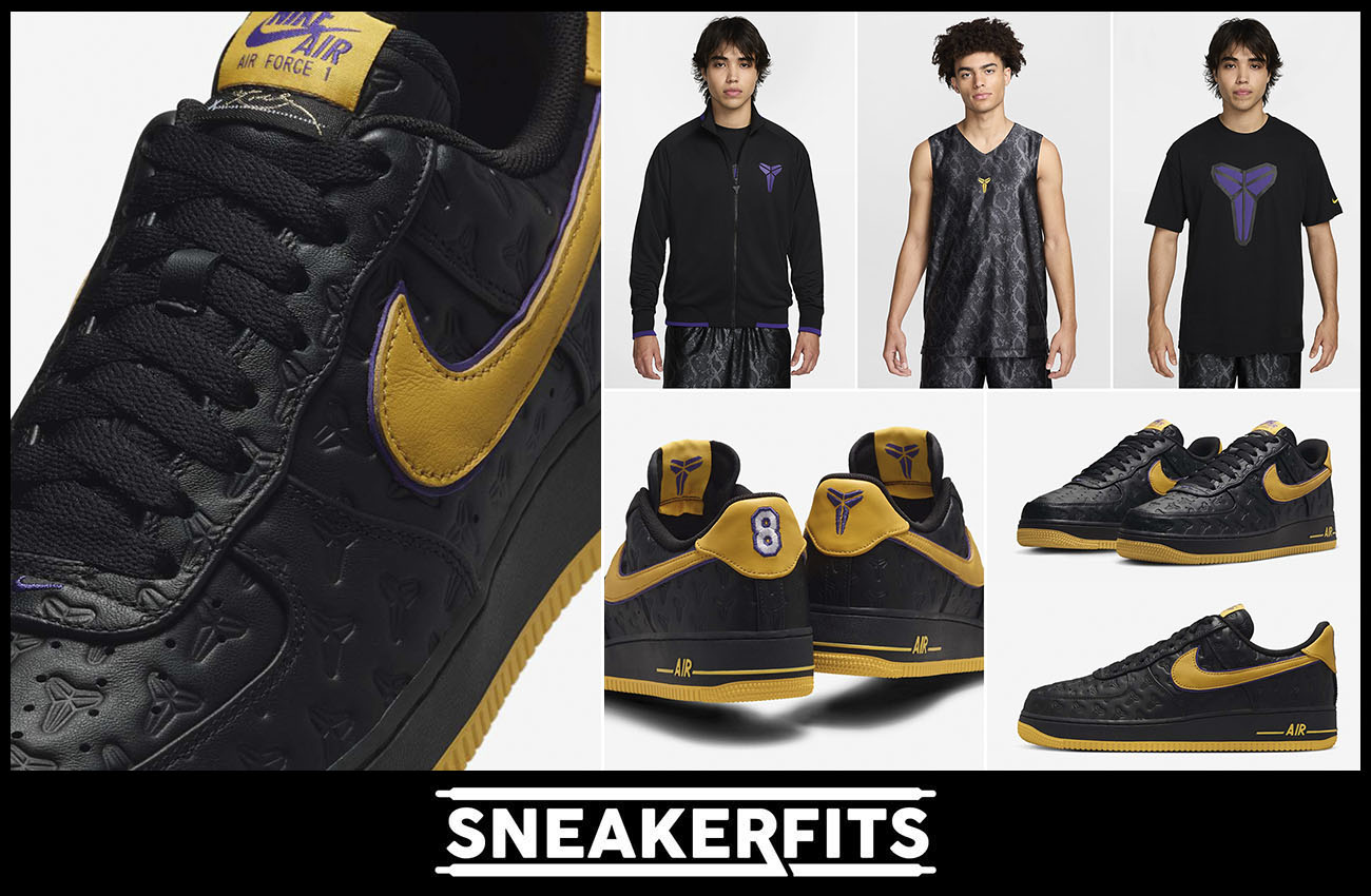 Kobe Bryant Nike Air Force 1 Lakers Away Black Gold Shoes Clothing Outfits