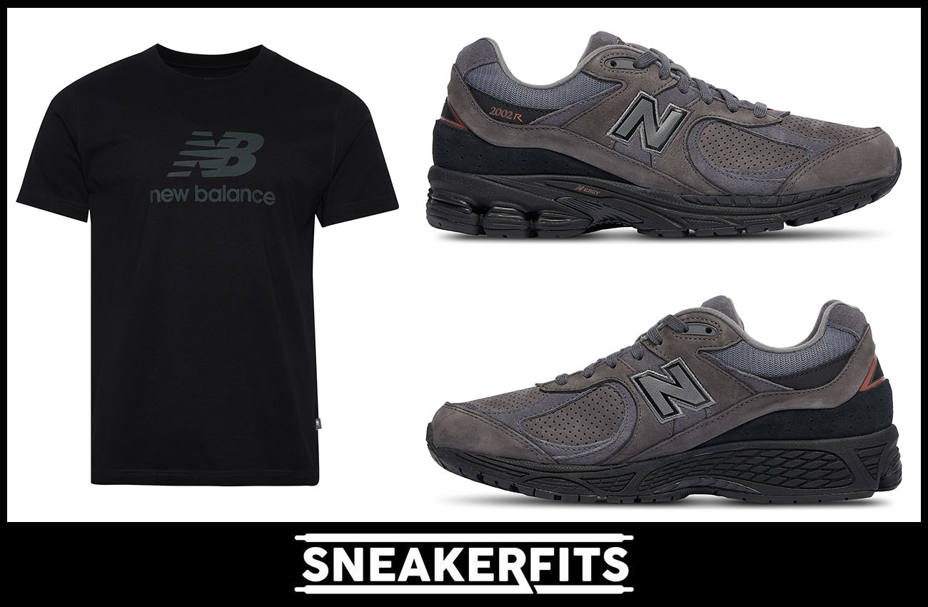 New Balance 2002R Charcoal Black Shoes and Shirt Matching Outfit