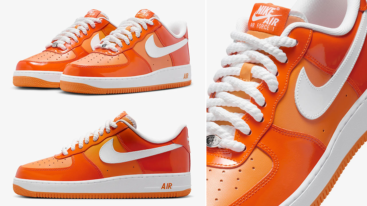 Nike Air Force 1 Low Patent Safety Orange Mens Sneakers