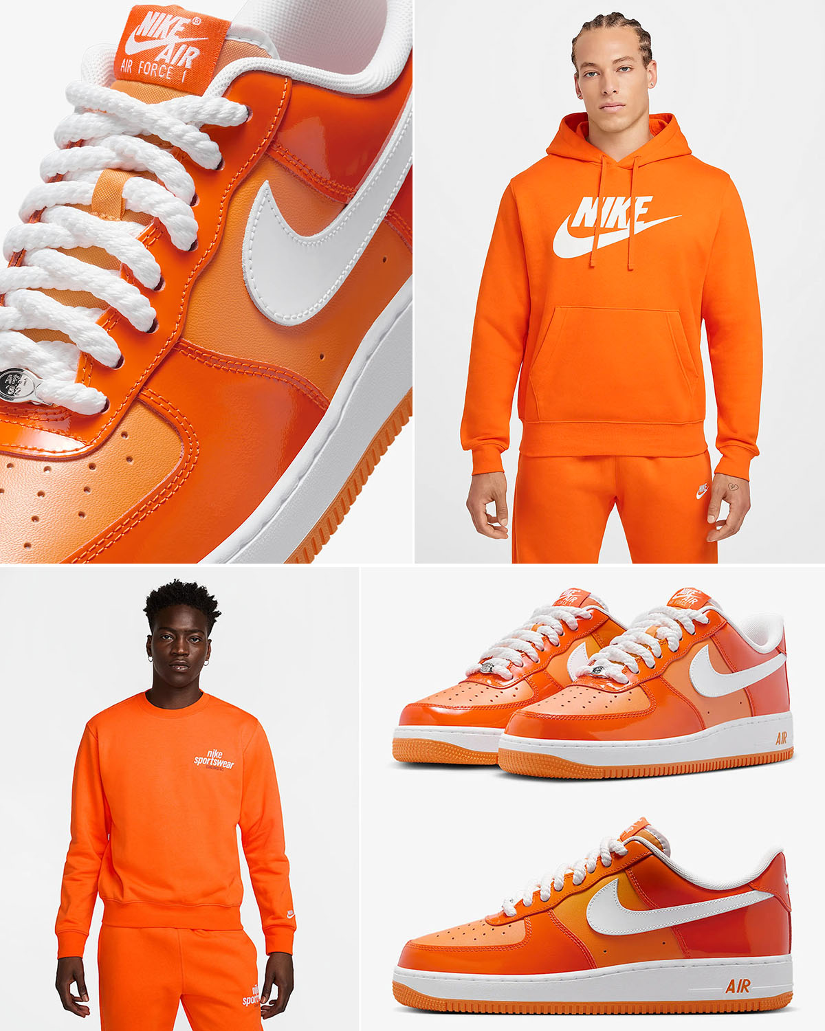 Nike Air Force 1 Low Patent Safety Orange Outfits