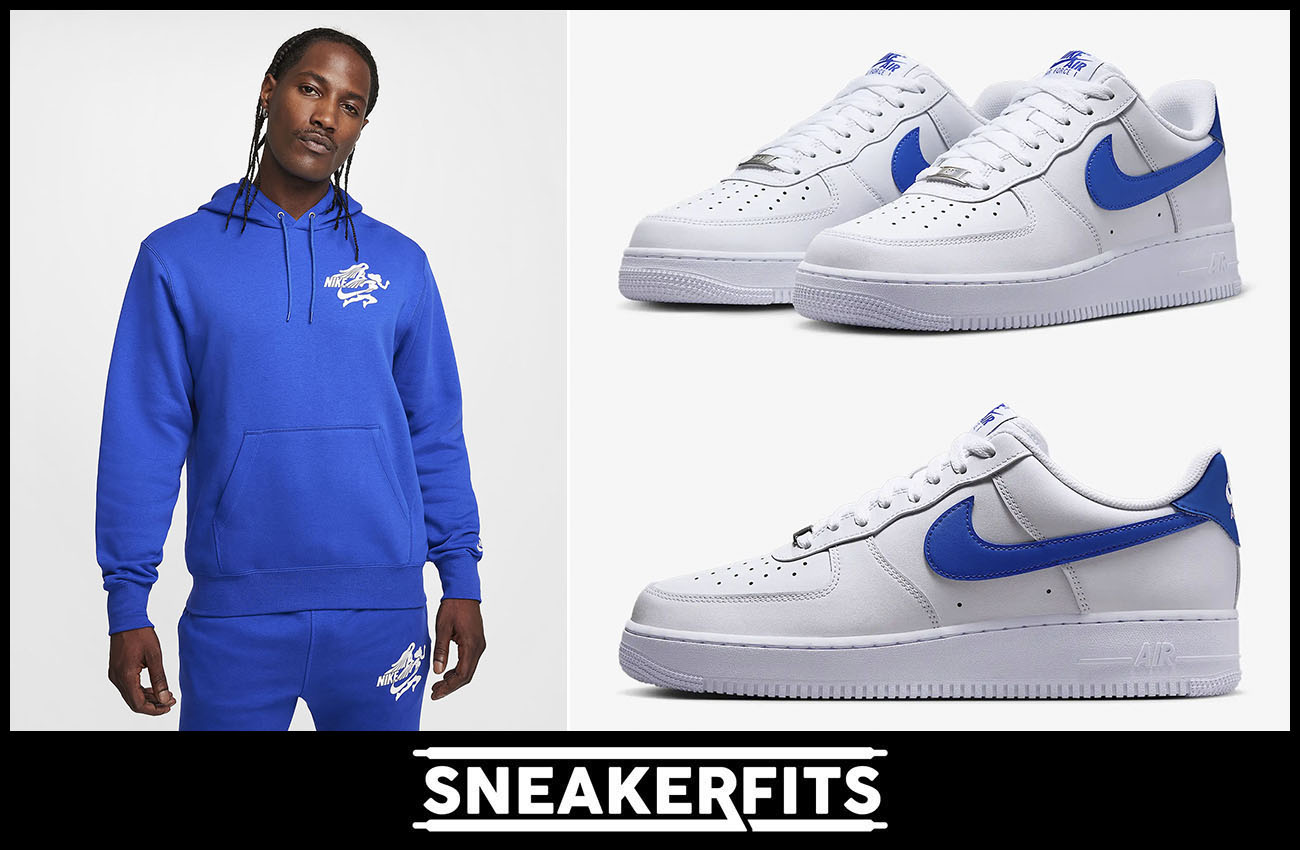 Nike Air Force 1 Low White Hyper Royal Hoodie Jogger Pants Outfit