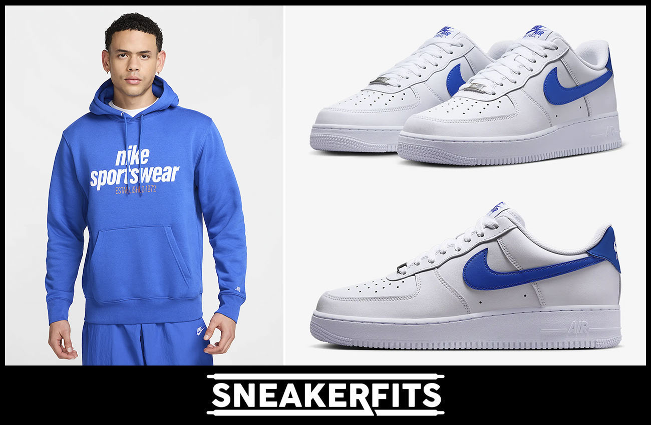 Nike Air Force 1 Low White Hyper Royal Mens Shoes and Hoodie Outfit