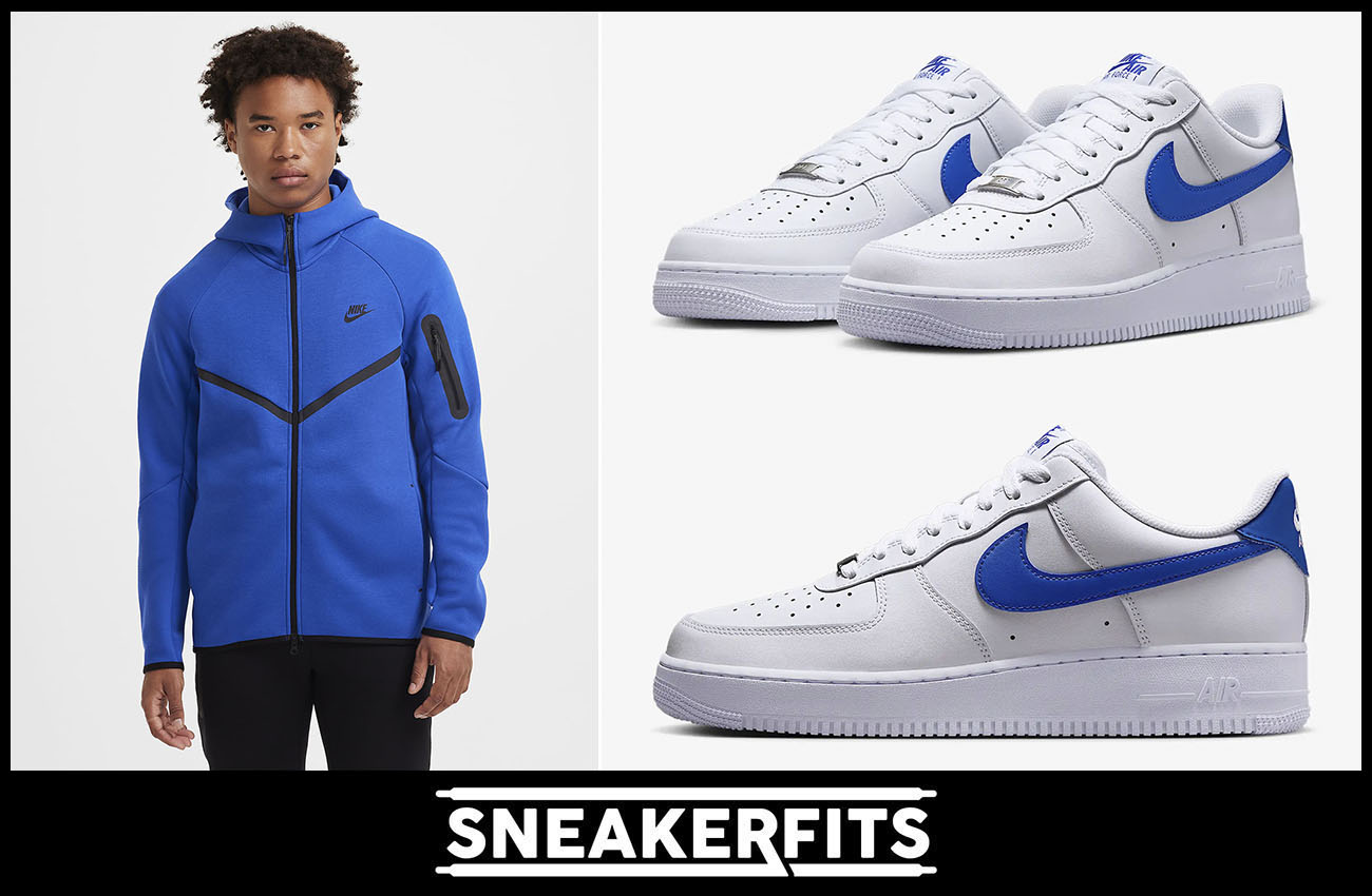 Nike Air Force 1 Low White Hyper Royal Tech Fleece Hoodie Outfit