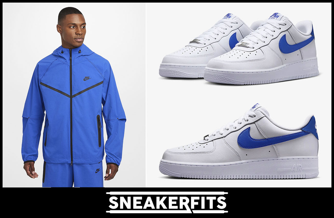 Nike Air Force 1 Low White Hyper Royal Tech Woven Jacket Outfit