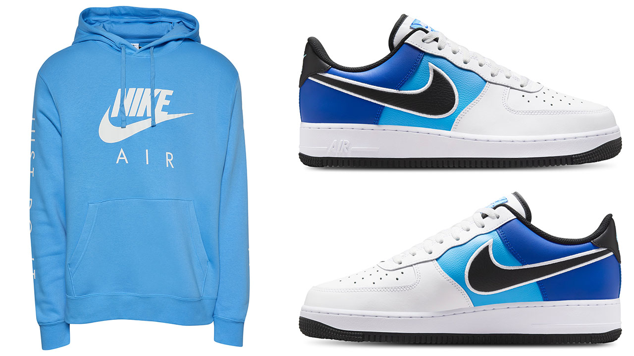 Nike Air Force 1 Low White University Blue Royal Black Shoes Hoodie