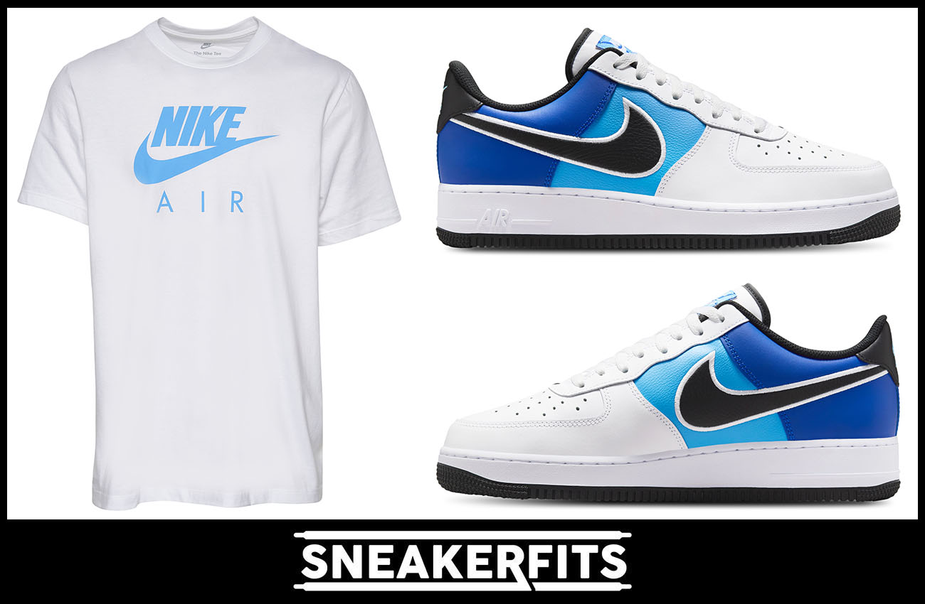 Nike Air Force 1 Low White University Blue Royal Black Shoes Shirt Outfit