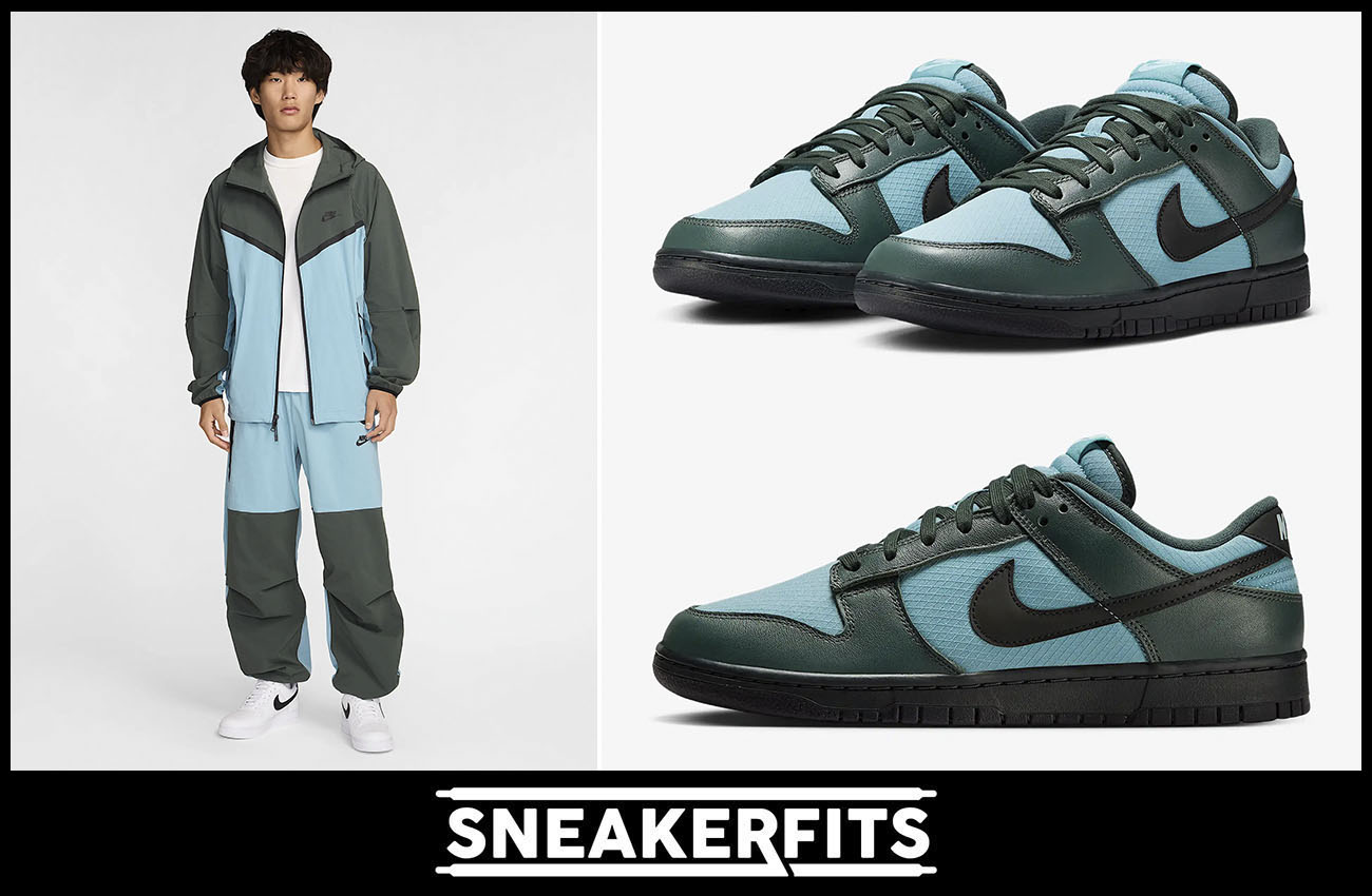 Nike Dunk Low Winterized Denim Turquoise Vintage Green Jacket Pants Outfit