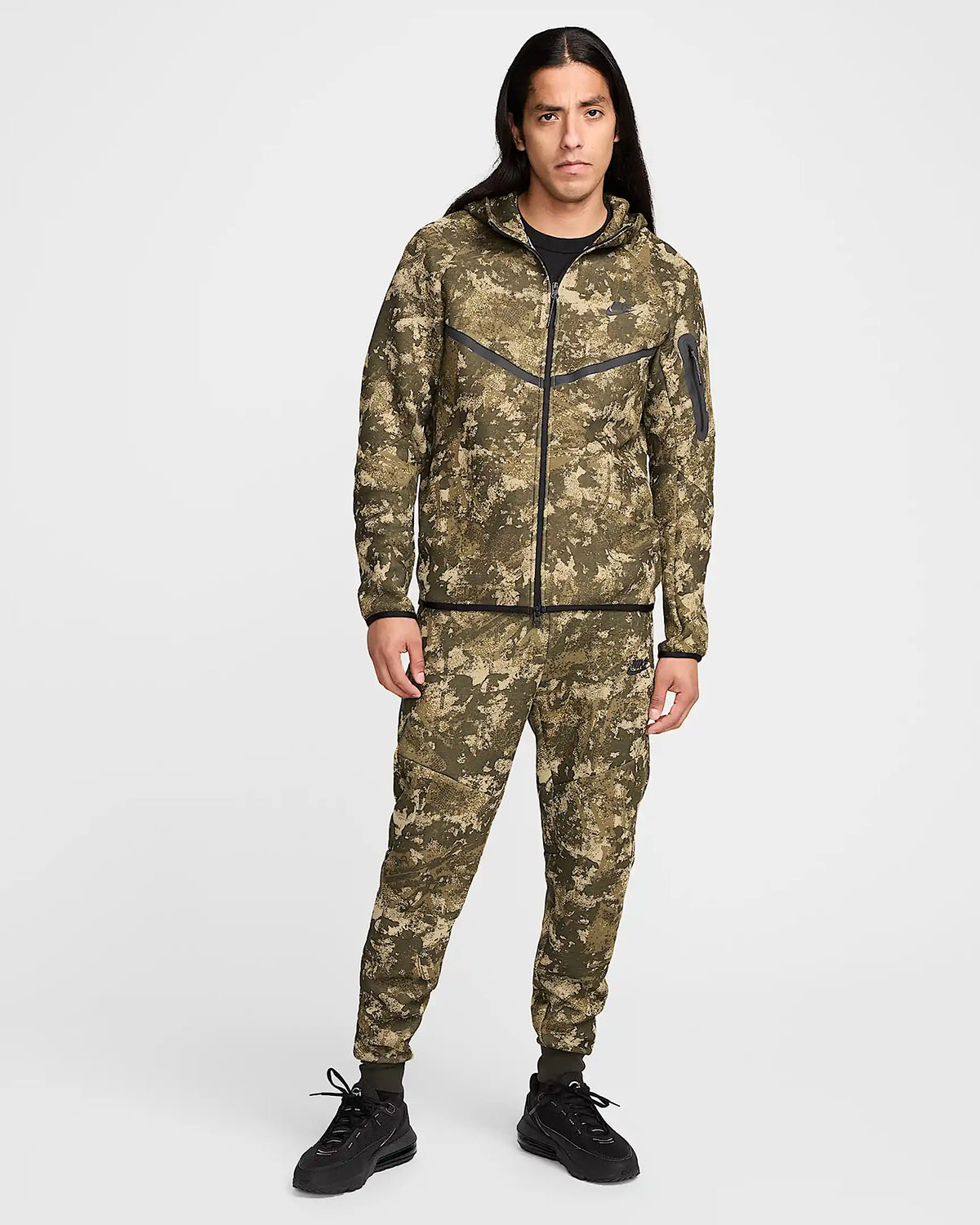 Nike Tech Fleece Full Zip Camo Hoodie and Jogger Pants Neutral Olive Medium Olive