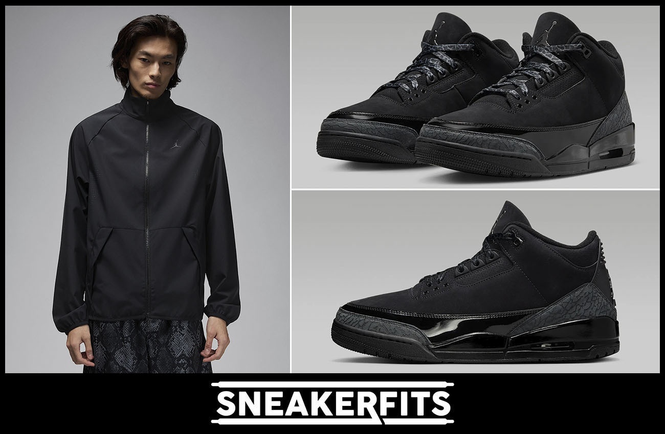 Air Jordan 3 Black Cat Mens Shoes and Jordan Sport Jam Warm Up Jacket Outfit